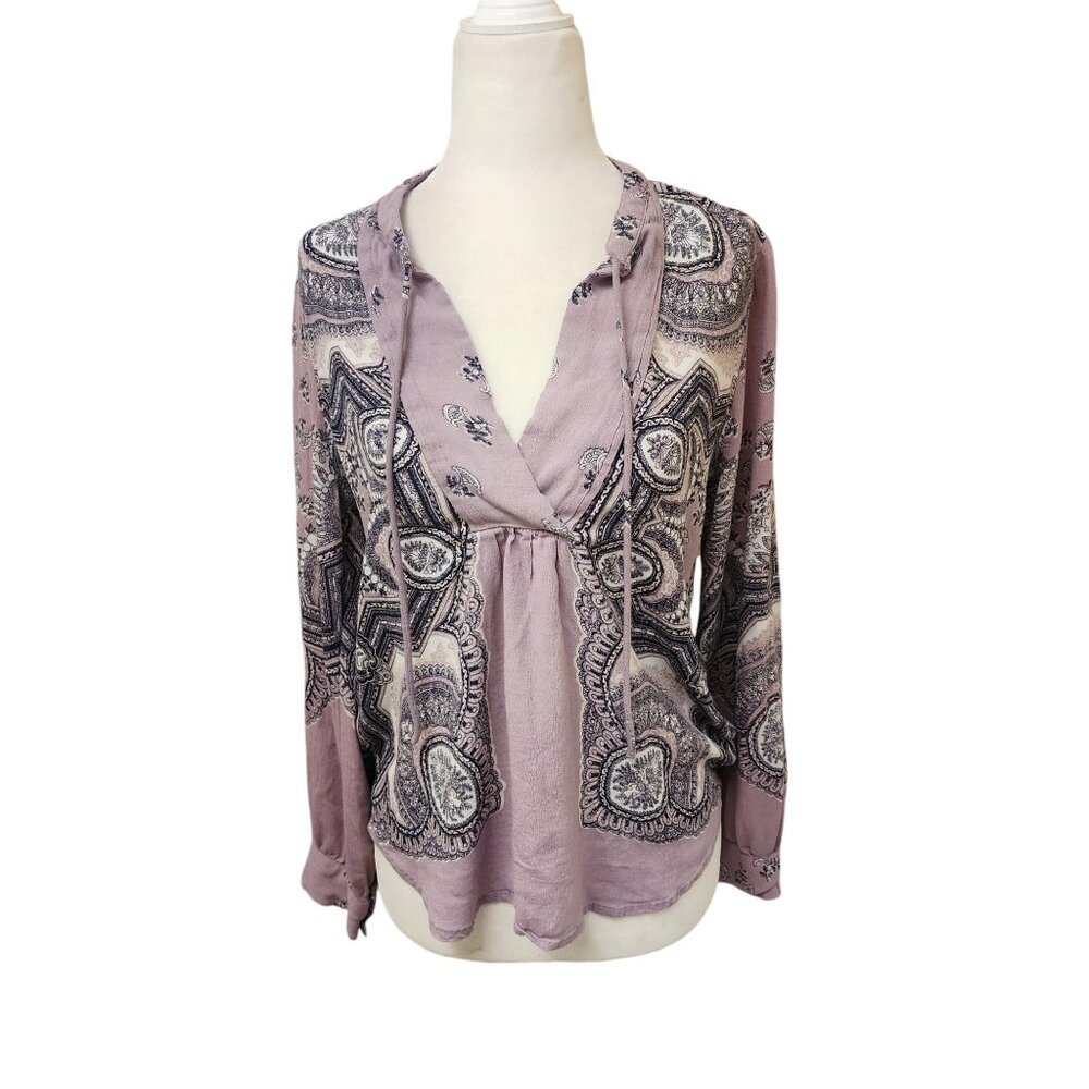 Lucky Brand Scarf Paisley Popover Peasant Long Sleeve Top Women's Medium